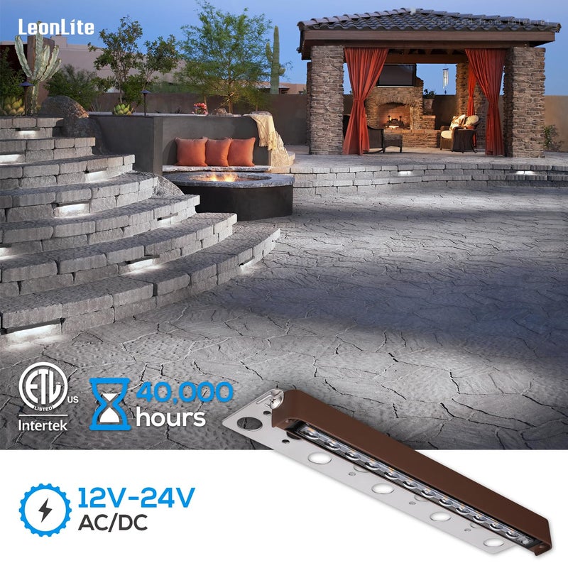 LEONLITE 12 Inch LED Hardscape Lighting, Update Retaining Wall Lights, LED Landscape Lighting, 12-24V AC/DC Paver Light Low Voltage, 3W/5W/7W Dimmable Outdoor Step Lights, 5000K Daylight, ETL, 4 Pack - Image 3
